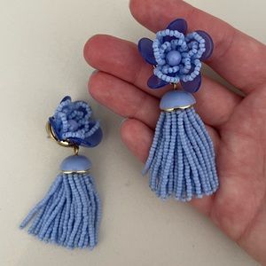J.Crew blue beaded floral tassel drop earrings